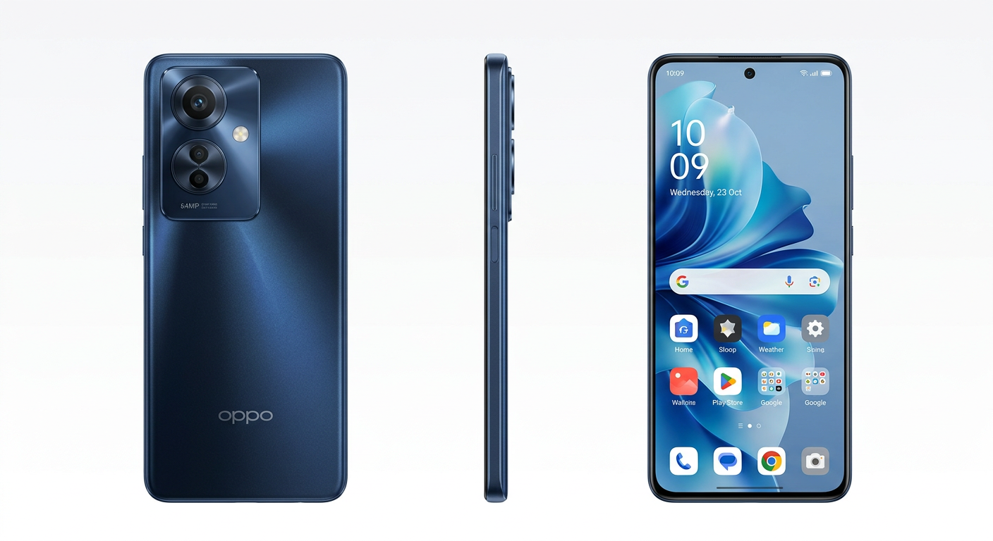OPPO Reno 11 Aの本体外観とルミナスネイビーのカラーバリエーション
