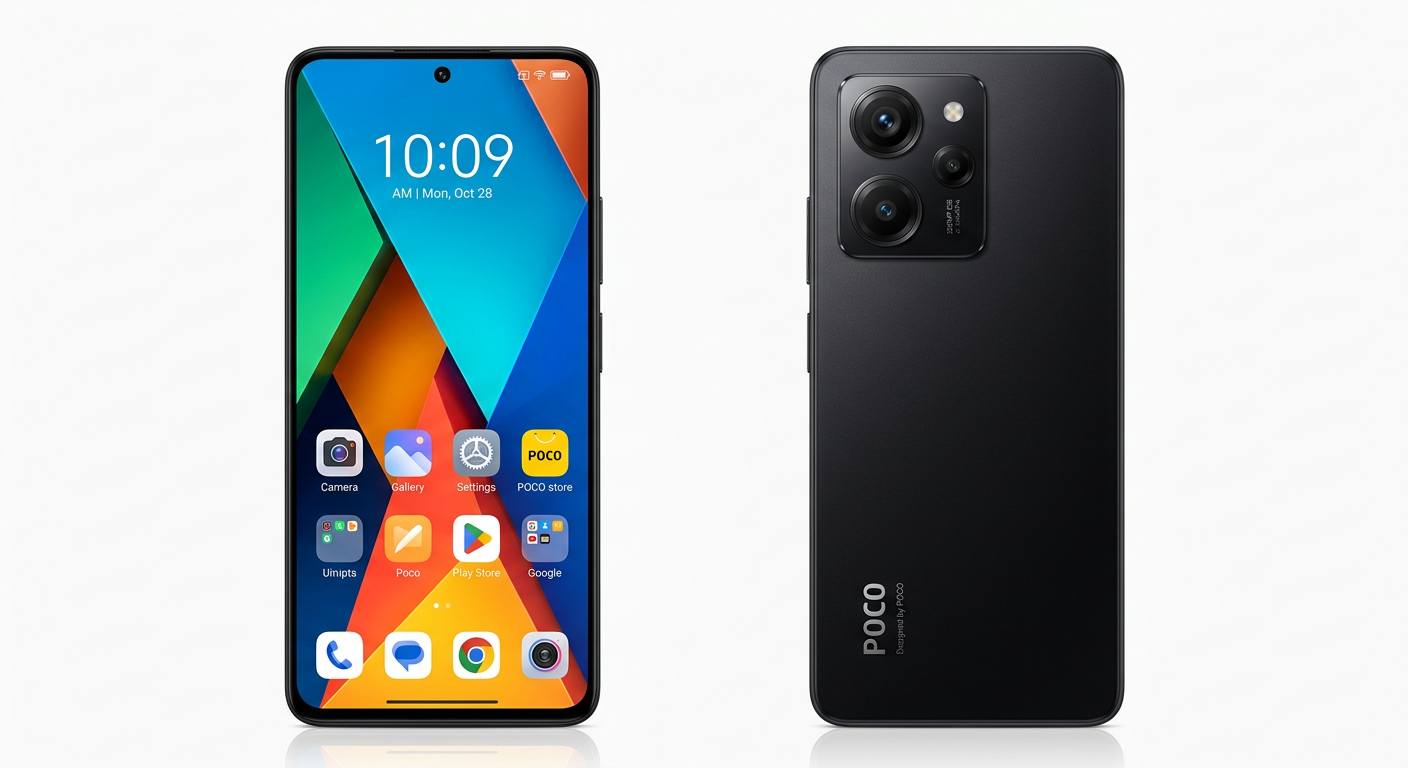 POCO F7のブラックカラー本体外観とフラットデザイン
