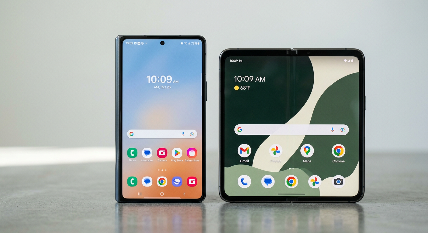 Galaxy Z Fold7とPixel 10 Pro Foldのカバー画面を並べて表示した比較