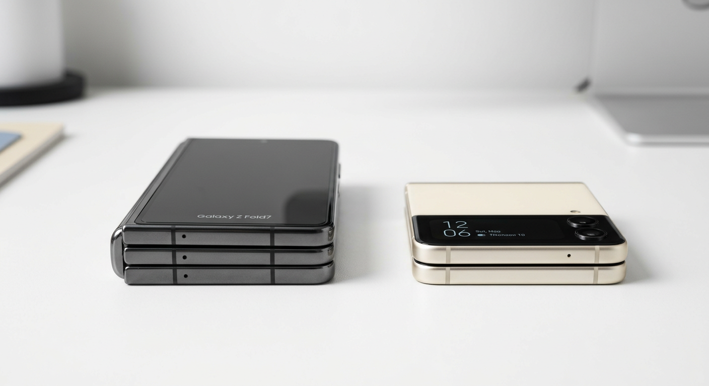 Galaxy Z Fold7とZ Flip7を閉じた状態で並べたサイズ比較