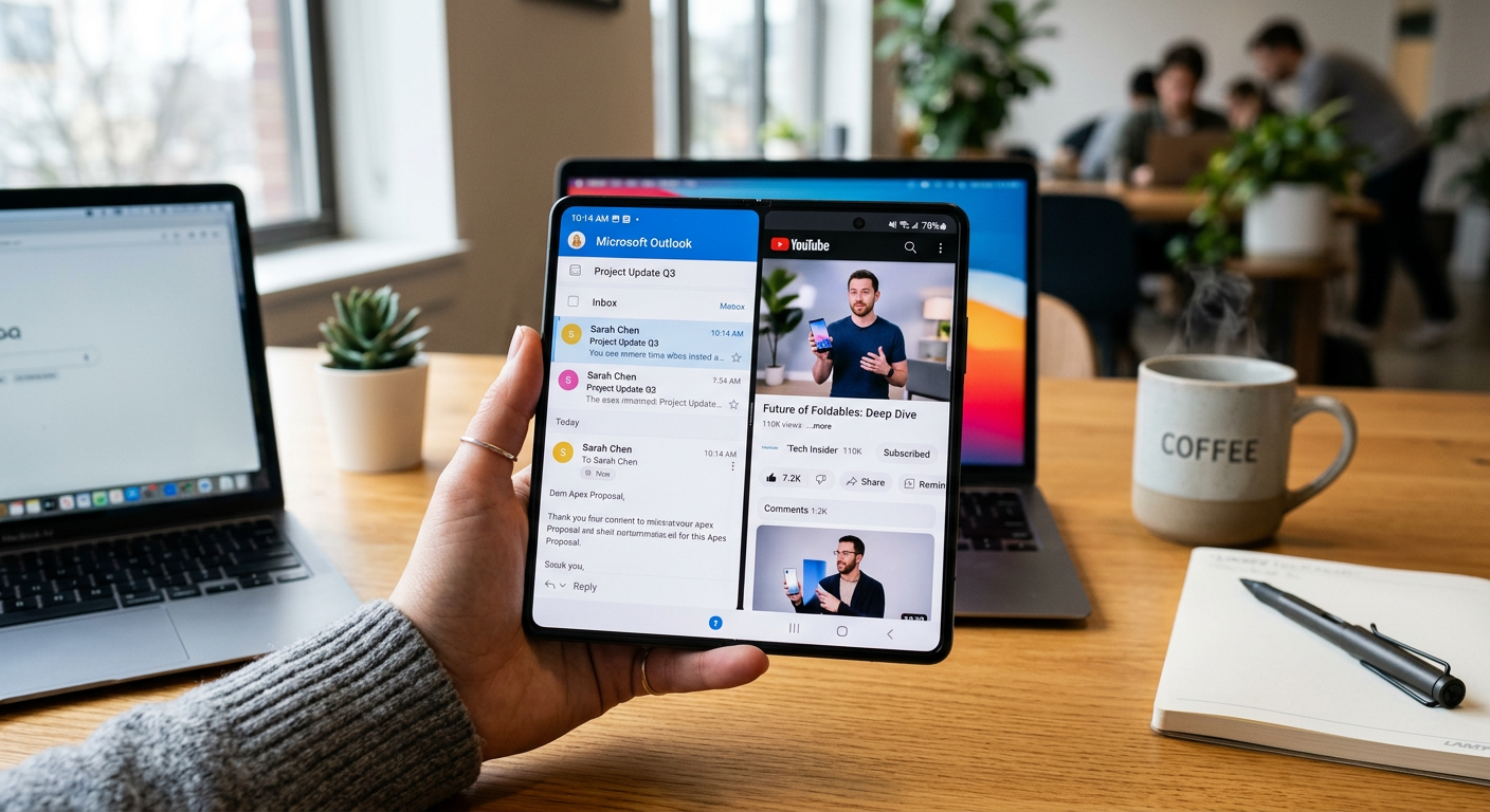 Galaxy Z Fold7で2画面分割してアプリを同時表示している様子