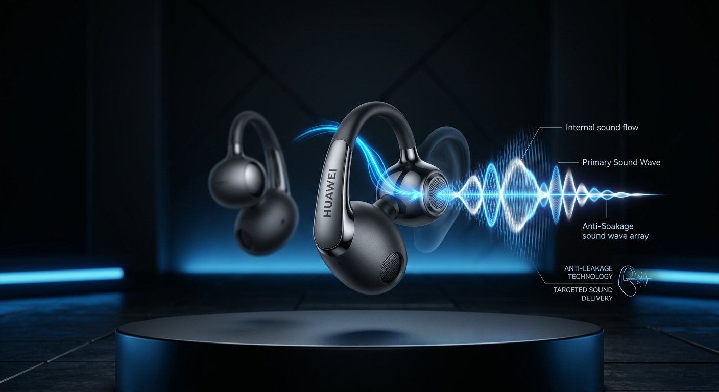 HUAWEI FreeClip 2の逆音波システムによる音漏れ抑制イメージ