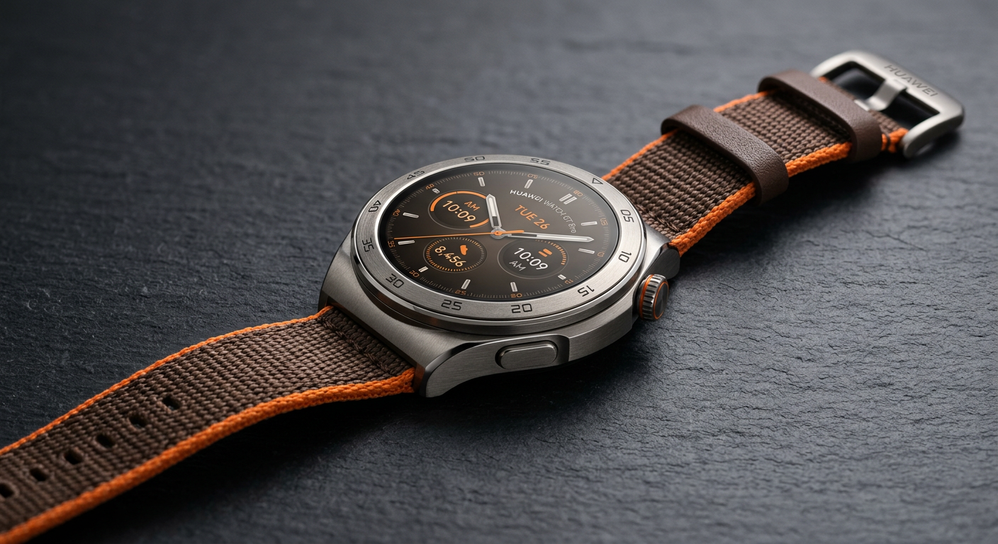 HUAWEI WATCH GT 6 Pro ブラウンモデルの外観とチタン合金ベゼルのアップ