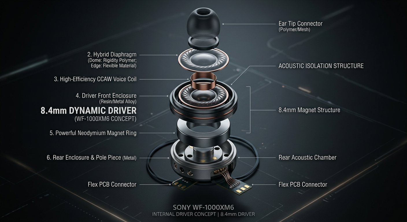 WF-1000XM6のドライバーユニットのイメージ。新開発8.4mm専用設計ドライバー