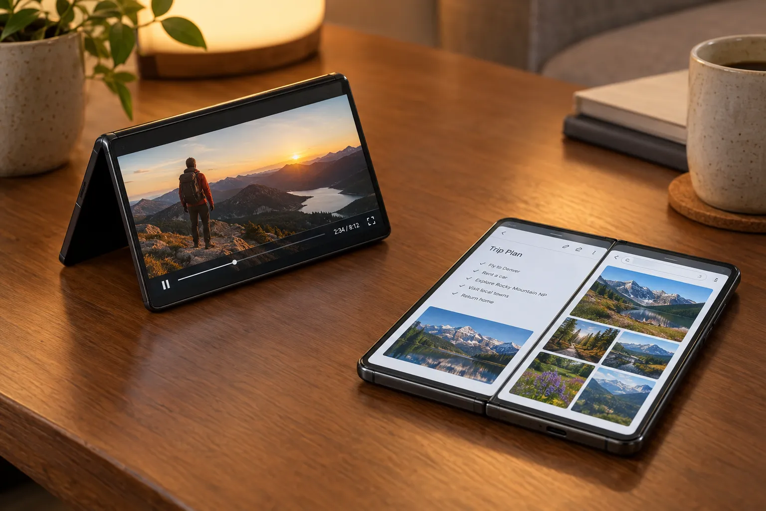 折りたたみスマホの画面分割マルチタスク表示とテントモードでの使用シーン